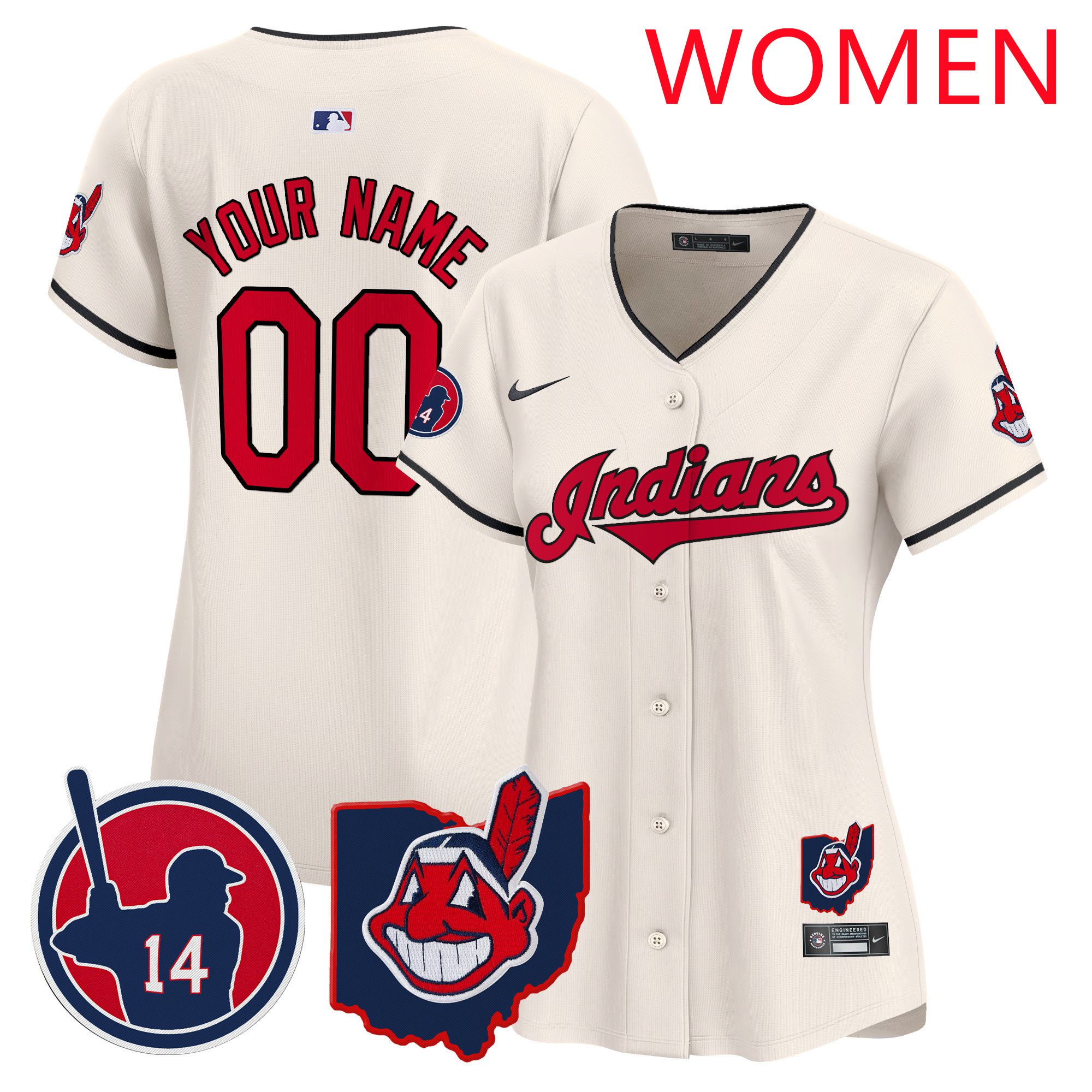Women Cleveland Indians Cream Nike 2025 Patch Vapor Premier Limited Custom MLB Jersey